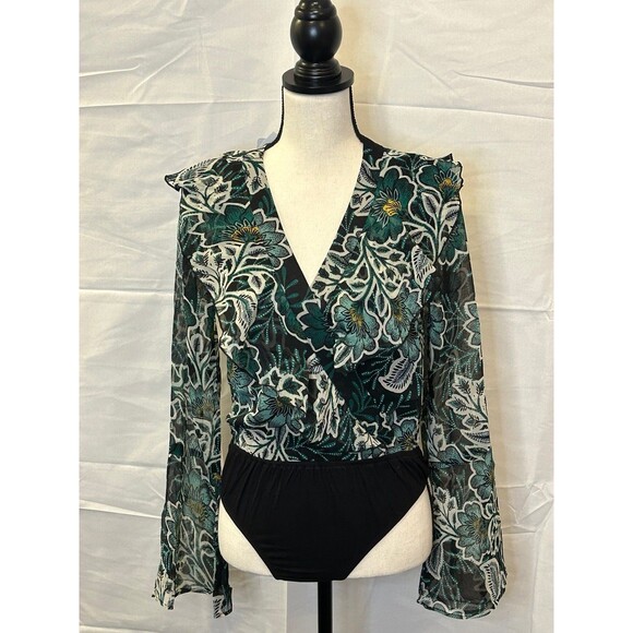 Nwt small emerald floral long sleeve bodysuit - Picture 2 of 4